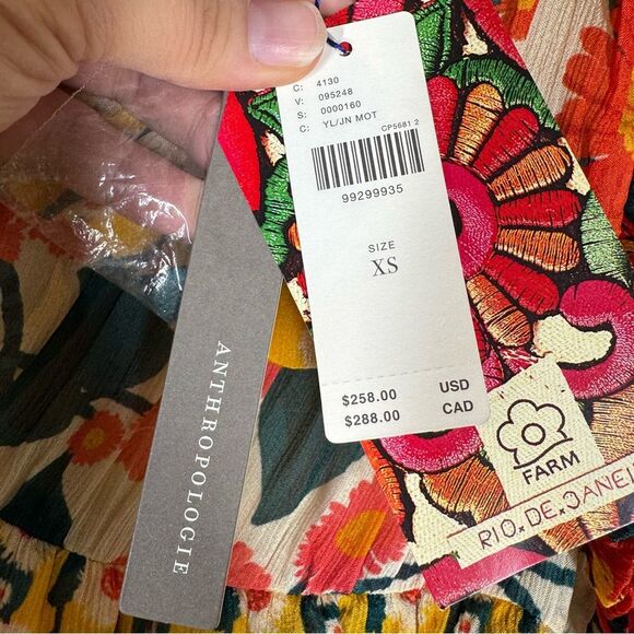 NWT Farm Rio x Anthropologie Floral Puff Sleeve Fitted Mini Dress Ruffle XS - Picture 9 of 9